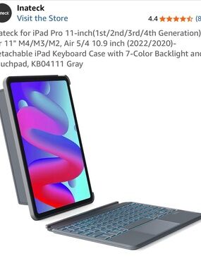 Gray Detachable Tablet Keyboard Case with Backlit Keys